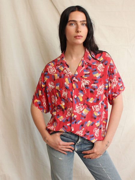 40s Novelty Print Cold Rayon Top