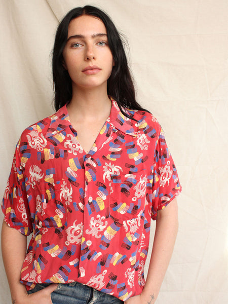 40s Novelty Print Cold Rayon Top