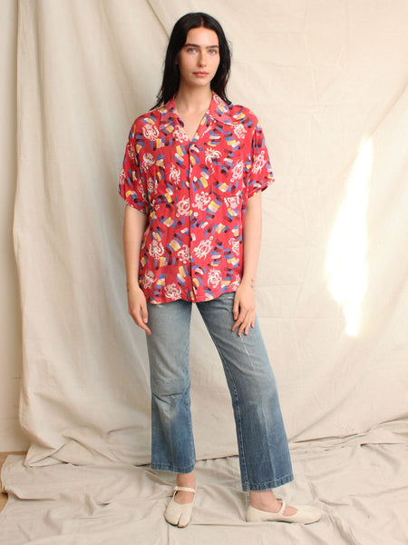 40s Novelty Print Cold Rayon Top