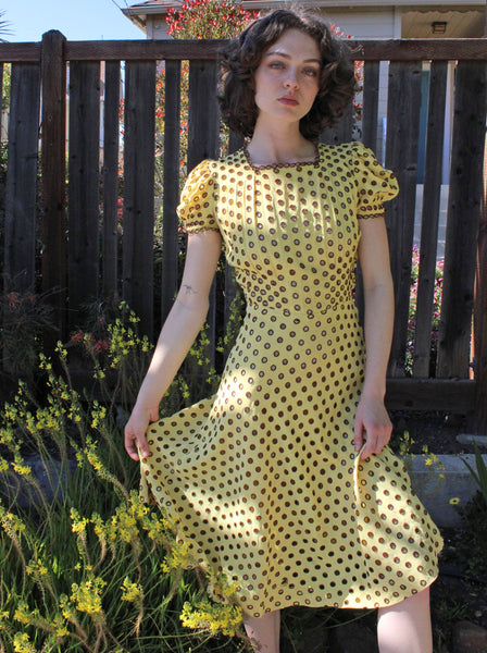 40s FOGA Eyelet Puff Sleeve Dress