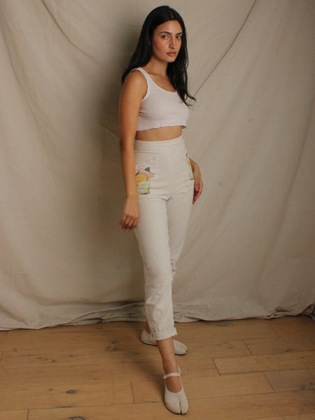40s Hand Painted Cotton Trousers