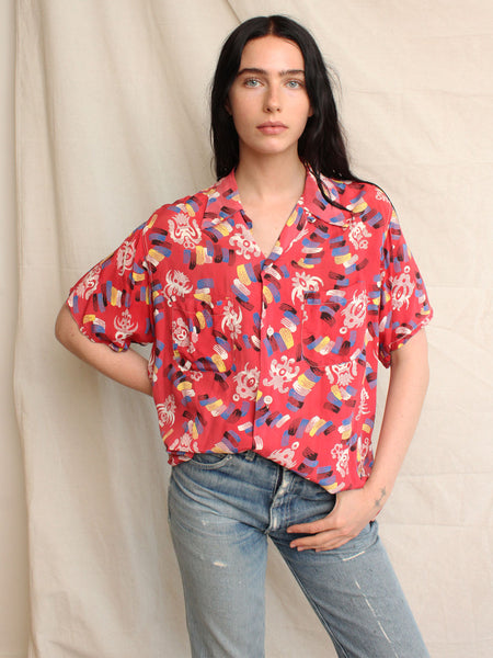 40s Novelty Print Cold Rayon Top