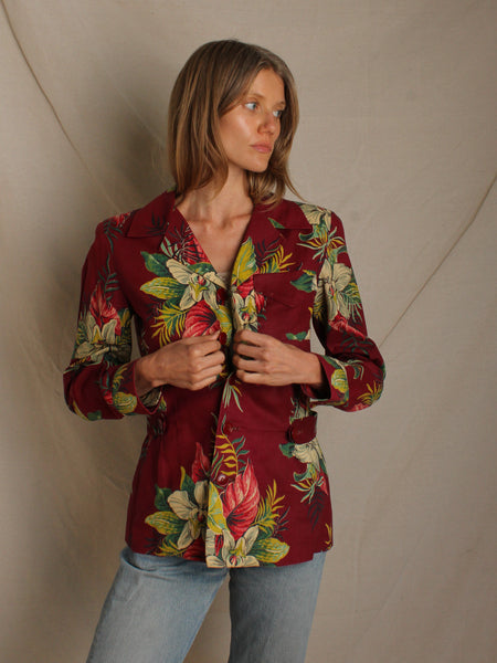 40s Floral Linen Jacket
