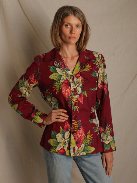 40s Floral Linen Jacket