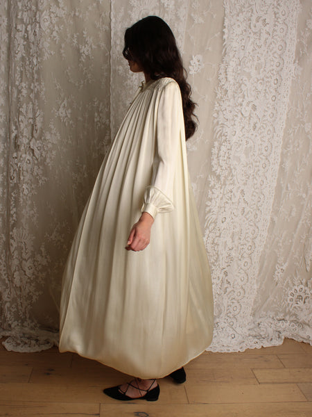 40s Smocked Silk Charmeuse Duster
