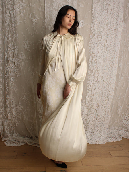 40s Smocked Silk Charmeuse Duster