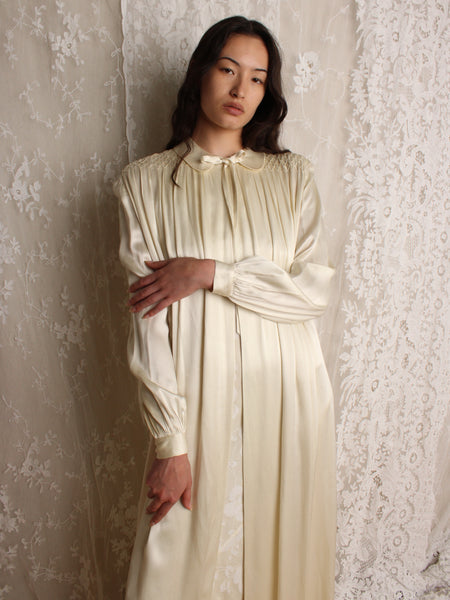 40s Smocked Silk Charmeuse Duster