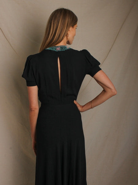 40s Beaded Plunging Neckline Gown