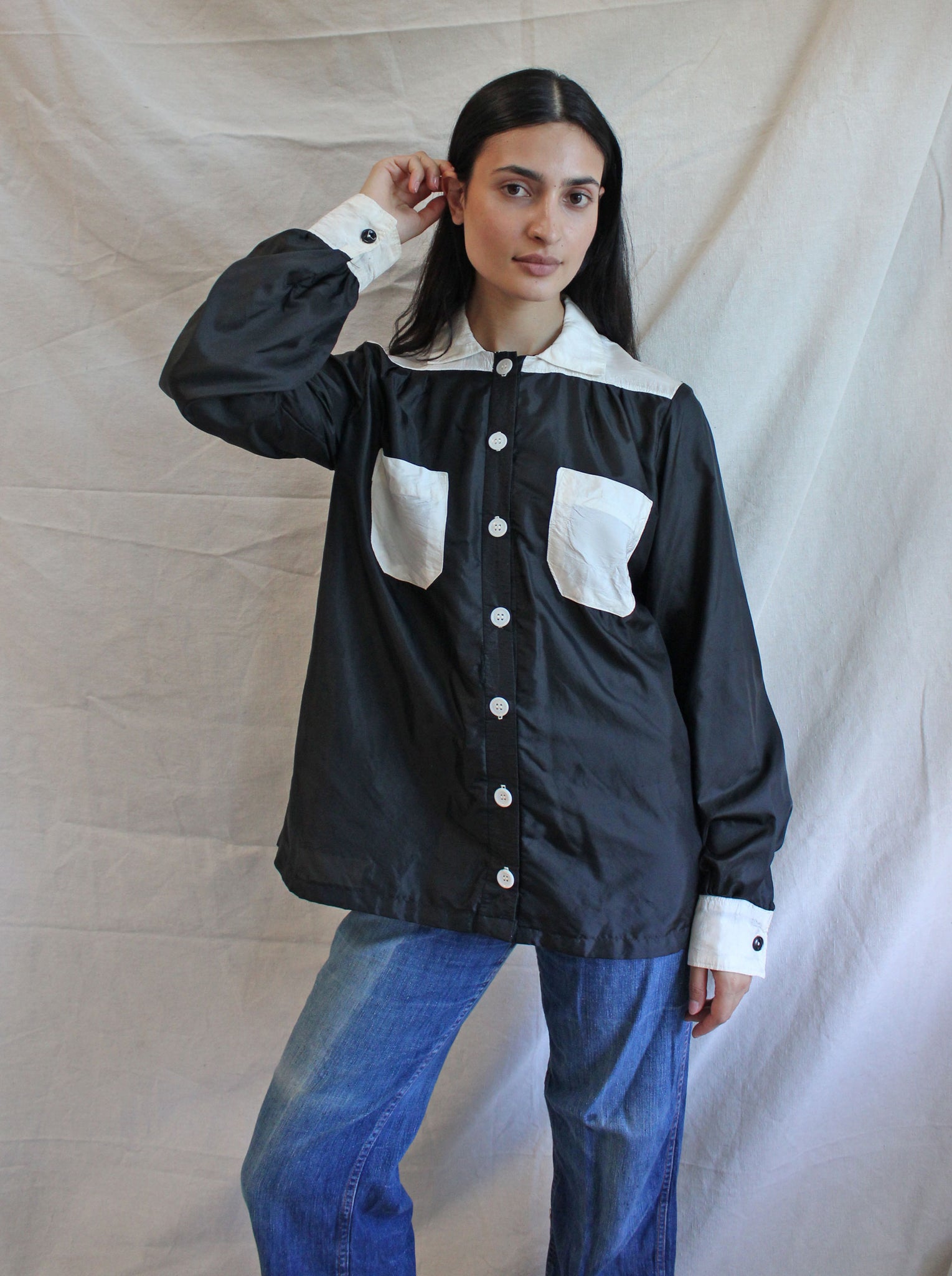 50s Black & White Button Up