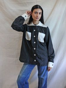 50s Black & White Button Up