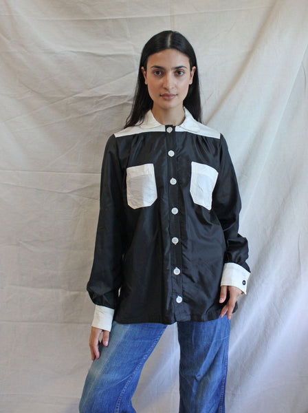50s Black & White Button Up