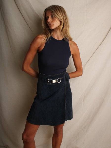 60s Navy Suede Mini Skirt