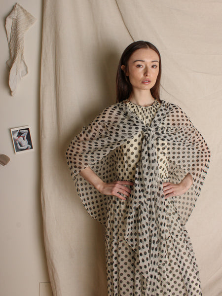 60s Polka Dot Silk Chiffon Gown & Cape