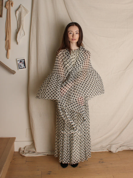 60s Polka Dot Silk Chiffon Gown & Cape