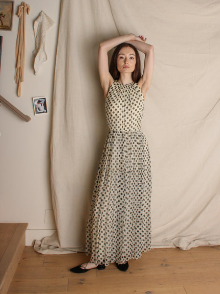60s Polka Dot Silk Chiffon Gown & Cape