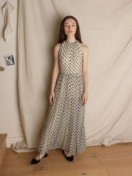 60s Polka Dot Silk Chiffon Gown & Cape