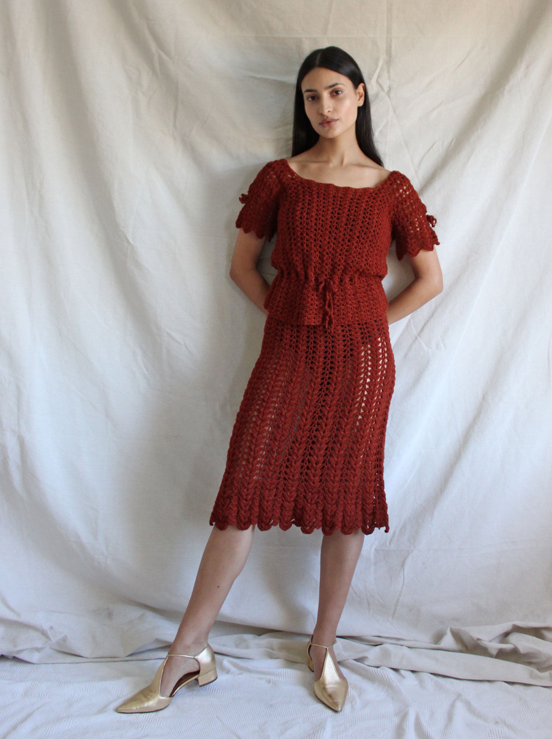スカート 70s Crochet Knit Wool Skirt 70s Crochet Knit Wool Skirt
