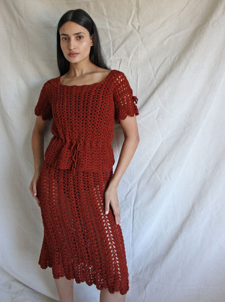 70s Crochet Skirt Set