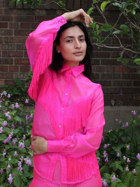 70s Neon Pink Organza Western Suit