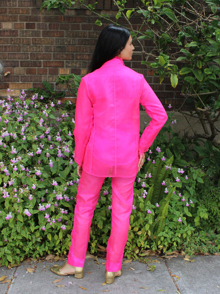 70s Neon Pink Organza Western Suit