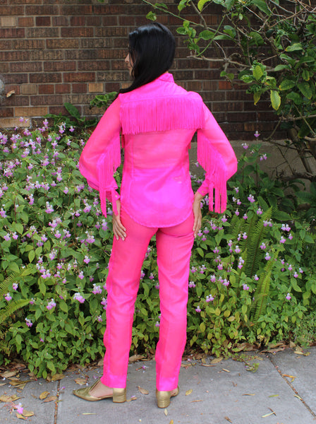 70s Neon Pink Organza Western Suit