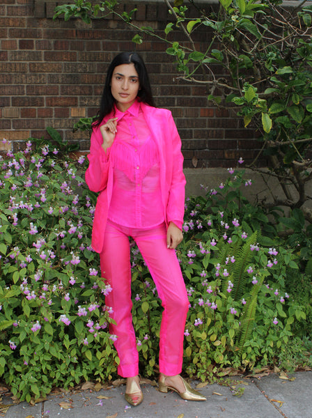 70s Neon Pink Organza Western Suit