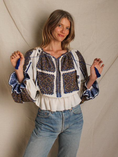 70s Beaded & Embroidered Blouse