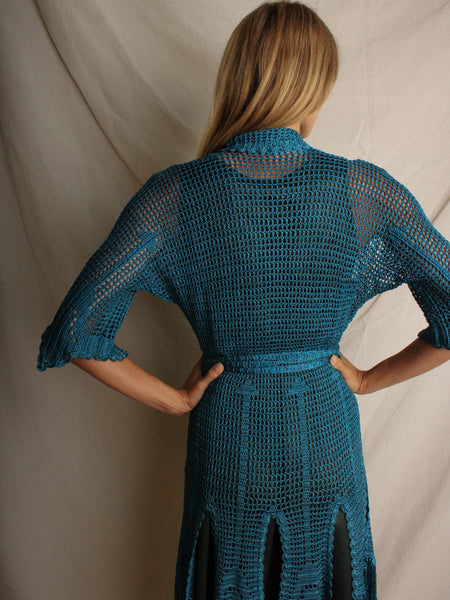 20s Cerulean Blue Crochet Jacket