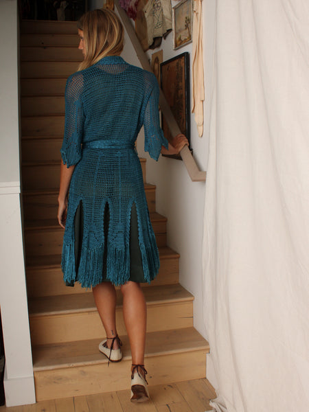 20s Cerulean Blue Crochet Jacket