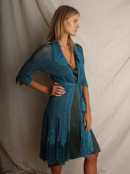 20s Cerulean Blue Crochet Jacket
