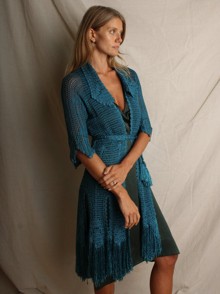 20s Cerulean Blue Crochet Jacket