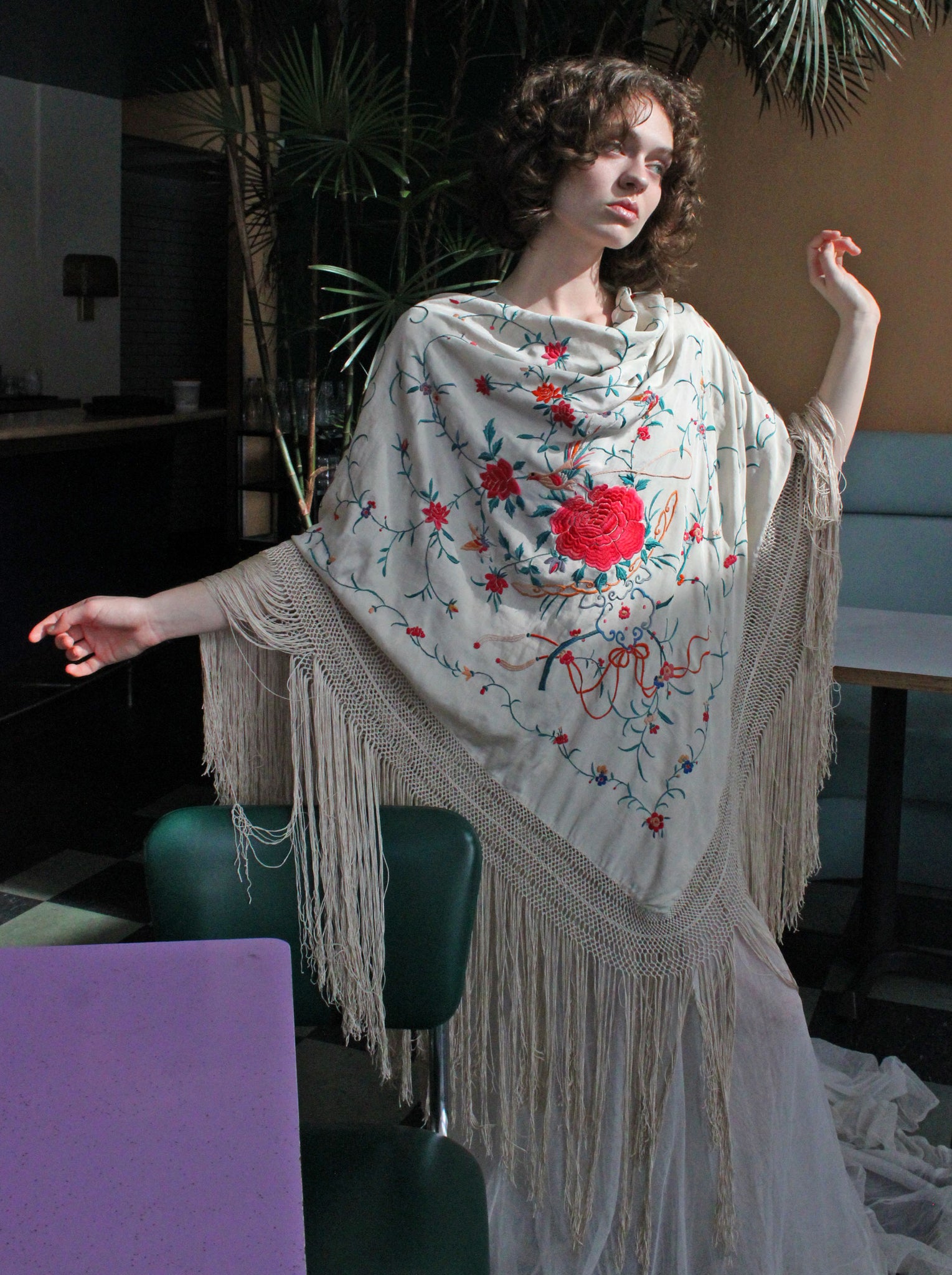 20s Embroidered Silk Piano Shawl