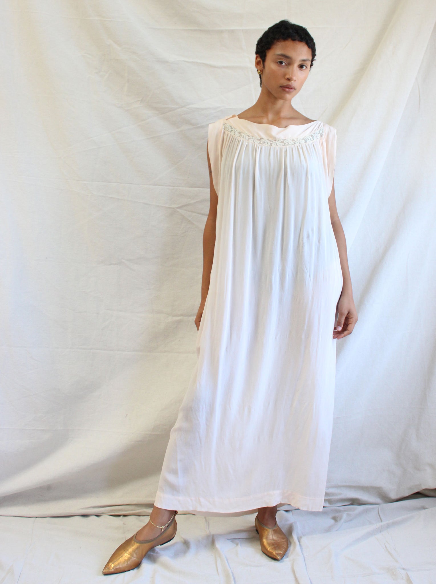 20s Lace Insertion Silk Dress Here Studio 20s Lace Insertion Silk Dress Here Studio