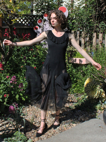 30s Black Silk Chiffon Dress