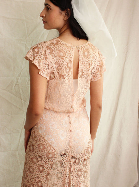 30s Ballet Pink Lace Gown