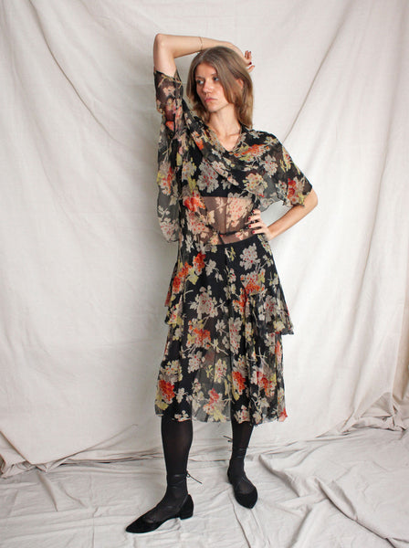 30s Silk Chiffon Tiered Dress