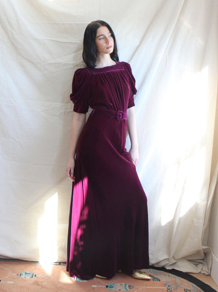 30s Silk Velvet Gown in Plum