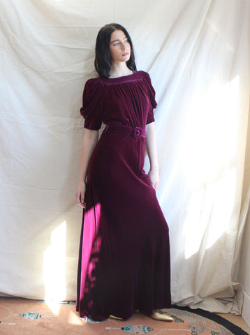 30s Silk Velvet Gown in Plum