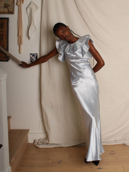 30s Ice Blue Satin Gown