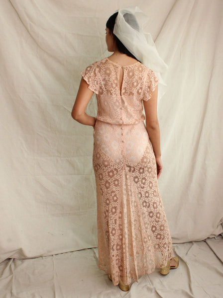 30s Ballet Pink Lace Gown