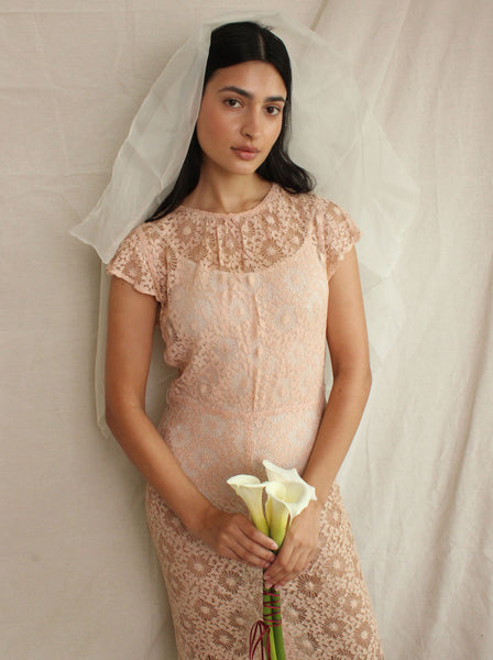 30s Ballet Pink Lace Gown
