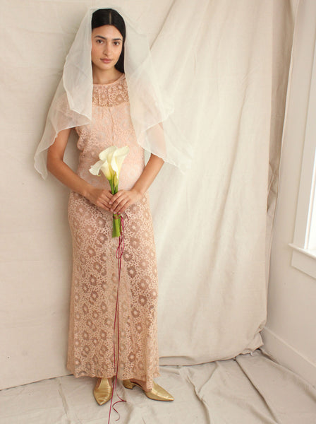 30s Ballet Pink Lace Gown