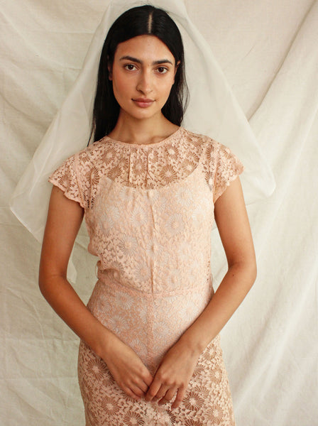 30s Ballet Pink Lace Gown