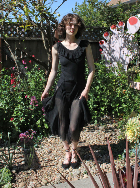 30s Black Silk Chiffon Dress