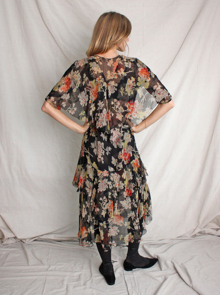 30s Silk Chiffon Tiered Dress
