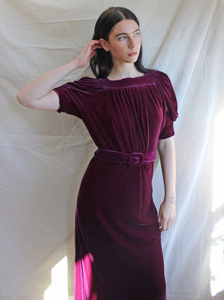30s Silk Velvet Gown in Plum