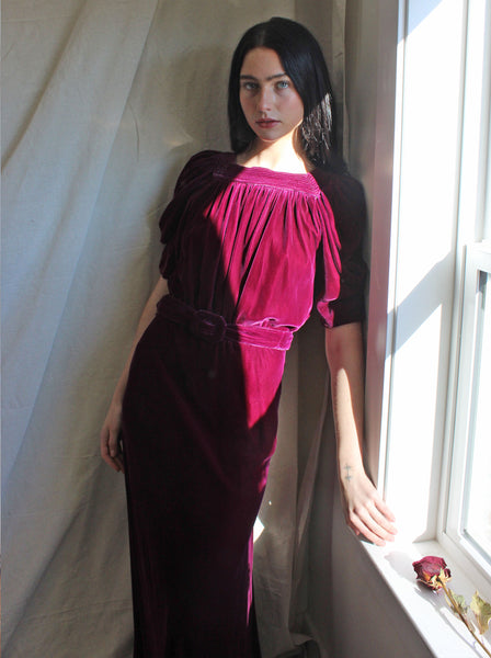 30s Silk Velvet Gown in Plum