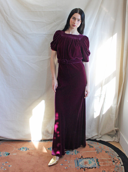 30s Silk Velvet Gown in Plum
