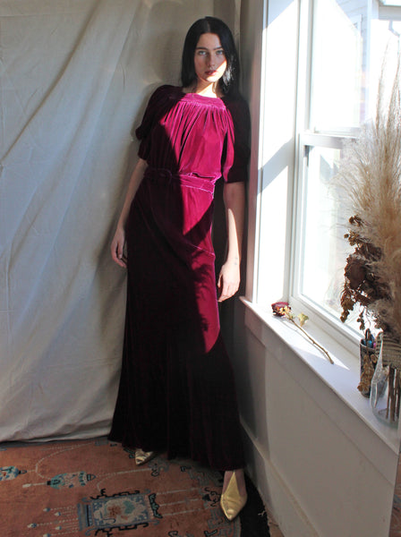 30s Silk Velvet Gown in Plum