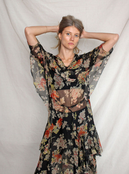 30s Silk Chiffon Tiered Dress